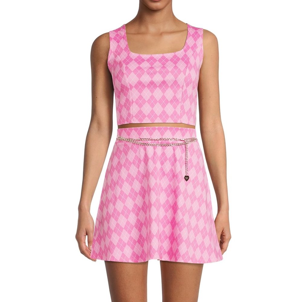 Madden NYC Women's Tank Top with Chain Belt Skirt Set - Fuji Flower - Size XL